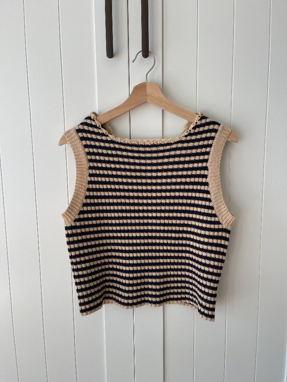 Sage the Label - Ribbed Knit Vest with Stripes & Braided Detail